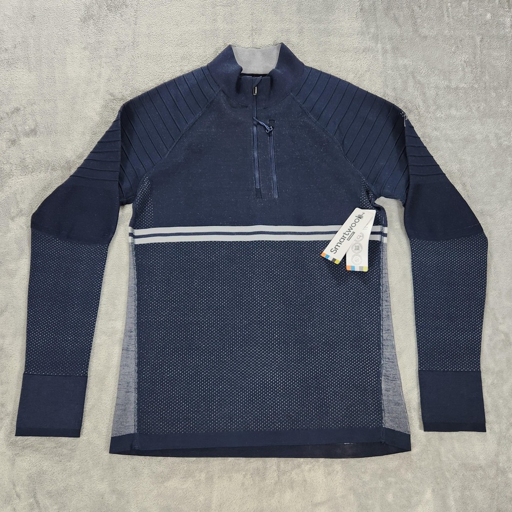 Smartwool Intraknit Tech Pullover Mens‎ Small Blue Wool 1/4 Zip Base Layer
